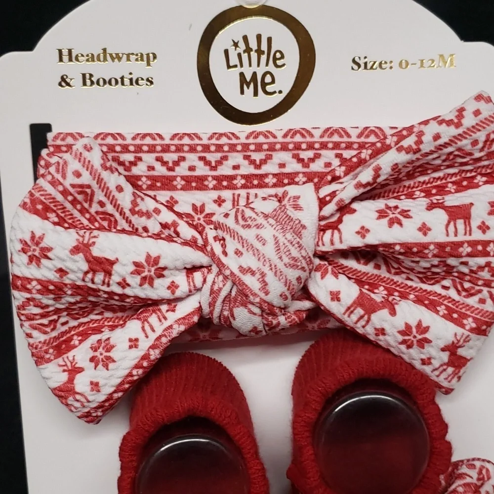 Little Me NWT Holiday Headwrap and Booties Set